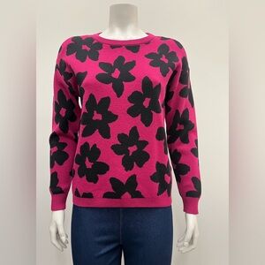 Floral Patterned Berry and Black Sweater